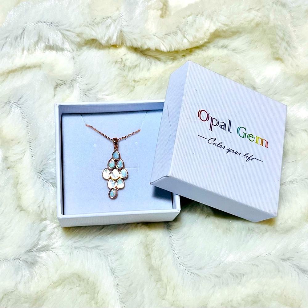 Rose gold plated sterling silver teardrop opal necklace